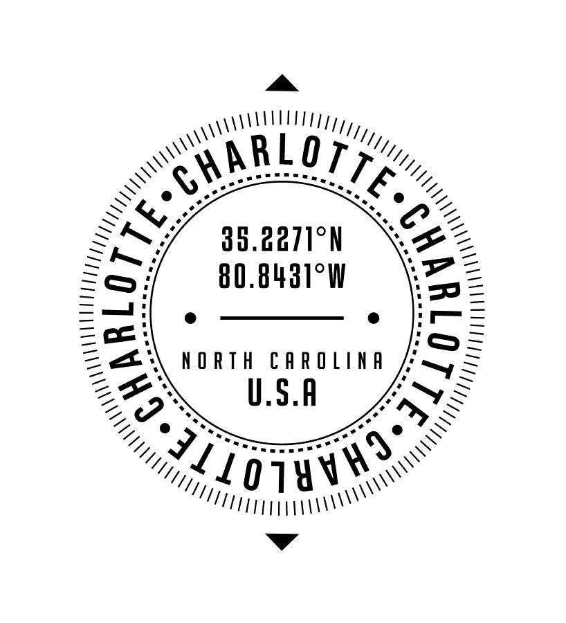 Charlotte, North Carolina, USA - 1 - City Coordinates Typography Print - Classic, Minimal Digital Art by Studio Grafiikka