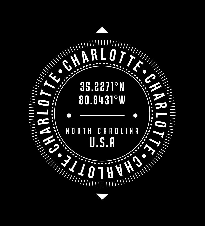 Charlotte Digital Art - Charlotte, North Carolina, USA - 2 - City Coordinates Typography Print - Classic, Minimal by Studio Grafiikka