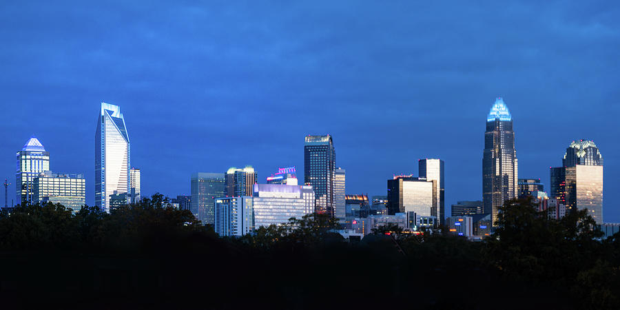 Charlotte Skyline Blue Hour Panoramic Photograph