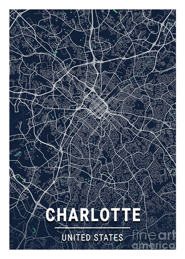 Charlotte - United States Blue Dark City Map Digital Art by Tien ...