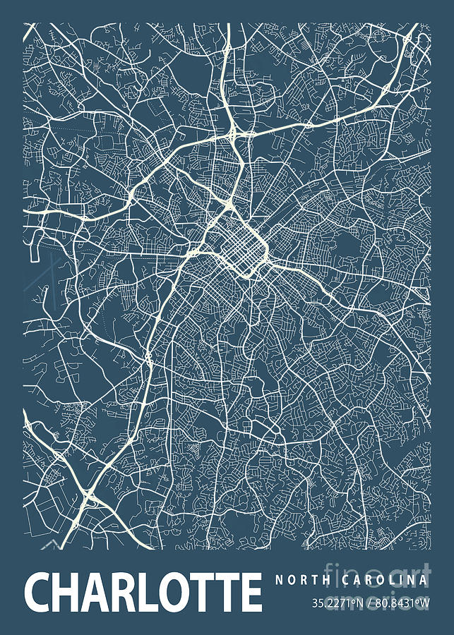 Charlotte - United States Blueprint City Map Digital Art by Tien ...