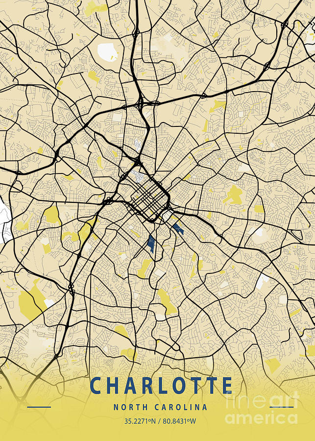 Charlotte - United States Yellow City Map Digital Art by Tien Stencil ...