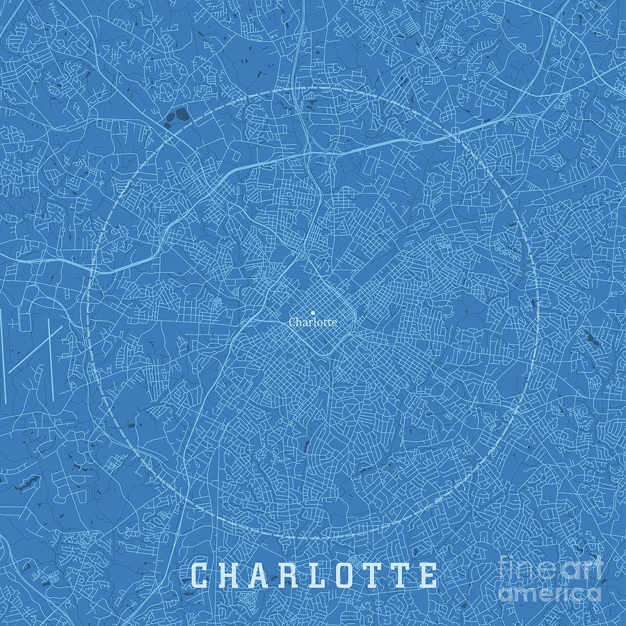 Charlotte NC City Vector Road Map Blue Text Digital Art by Frank ...