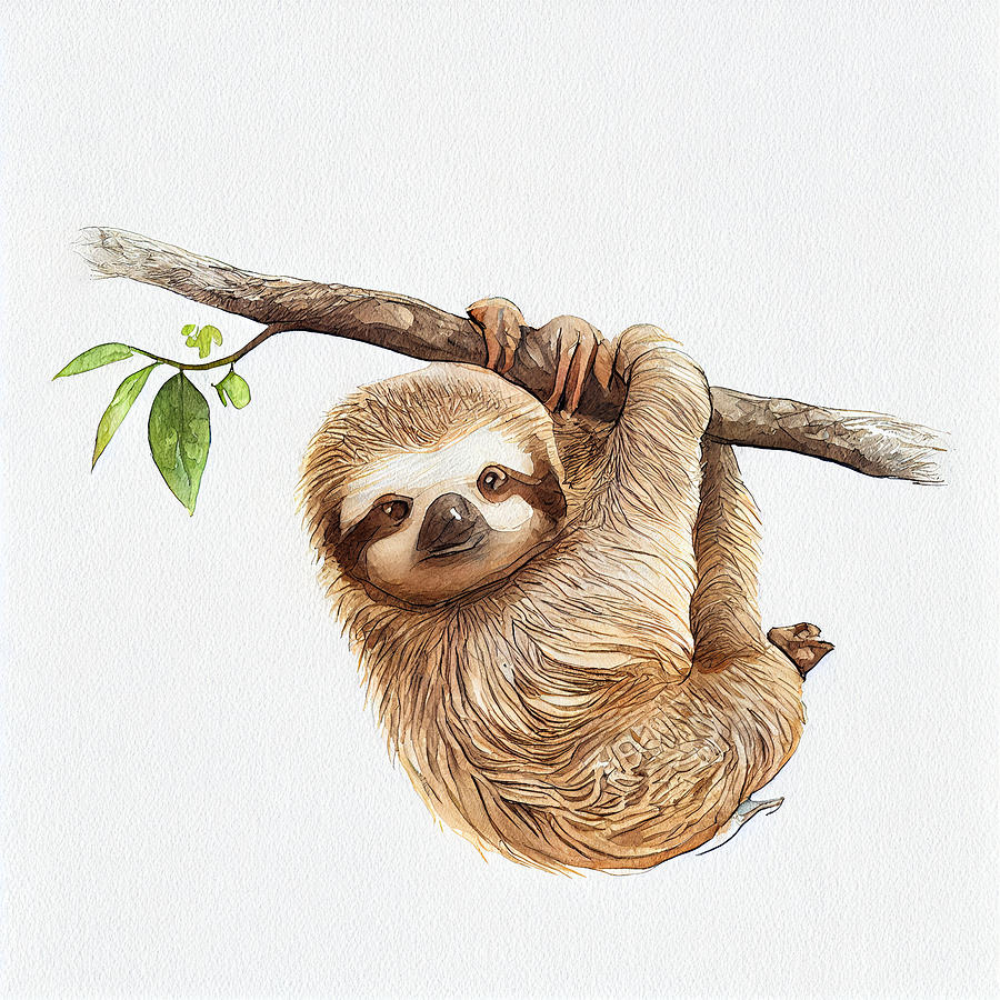 Fantasy Digital Art - Charming  baby  sloth  hanging  from  a  branch  with    adc    d  a  fcbb by Asar Studios by Celestial Images