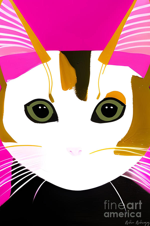 Charming Cat in Pink Hues Mixed Media by Andrea Anderegg