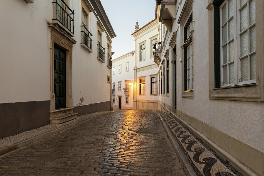 Charming Faro Algarve Portugal - Old Town Small Street with Traditional Portuguese Calcada Photograph by Georgia Mizuleva