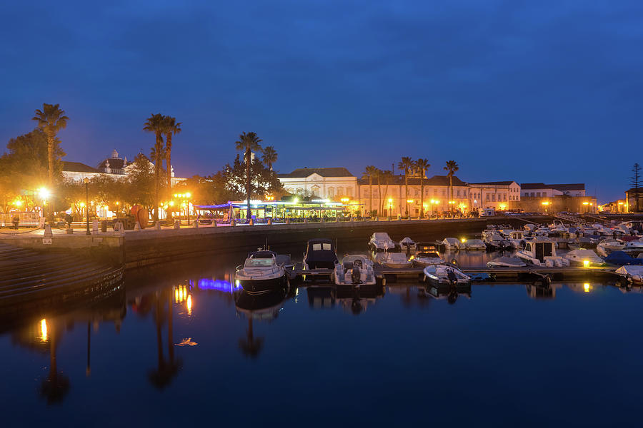Charming Faro Algarve Portugal - Silky Blue Hour at the Waterfront Photograph by Georgia Mizuleva