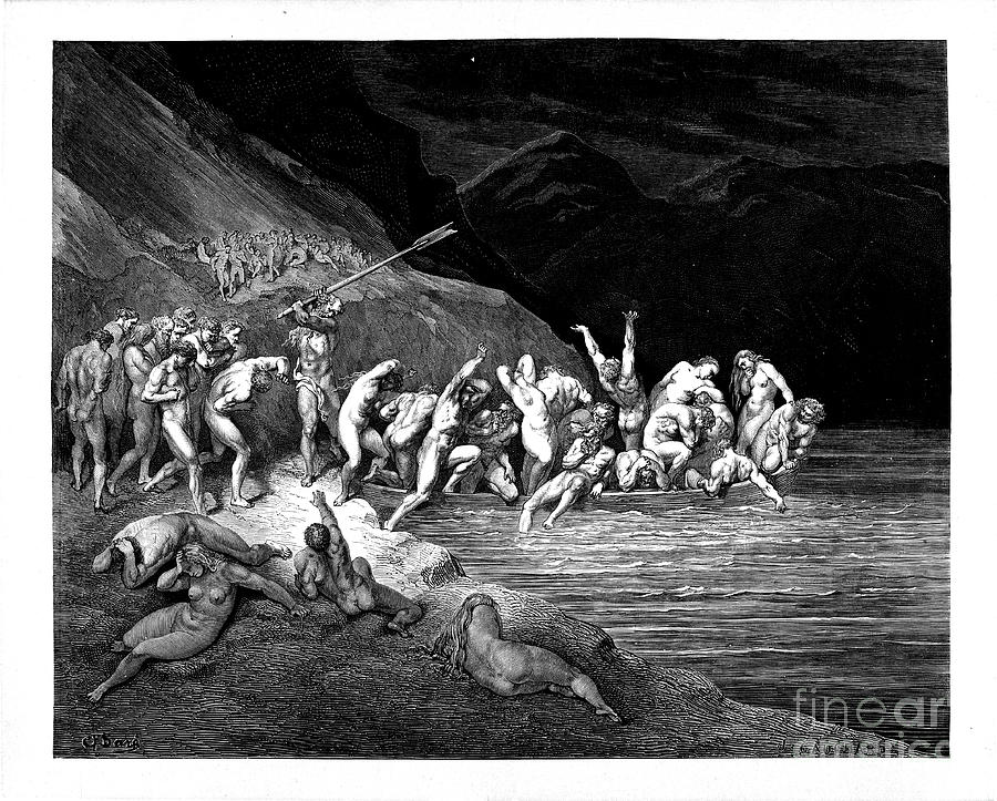 Charon herds the sinners onto his boat t1 Photograph by Historic illustrations