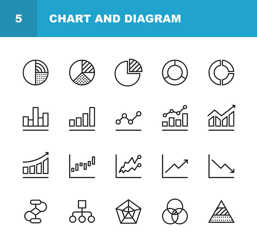 Chart and Diagram Line Icons. Editable Stroke. Pixel Perfect. For Mobile and Web. Contains such icons as Pie Chart, Stock Market Data, Organizational Chart, Progress Report, Bar Graph. Drawing by Rambo182
