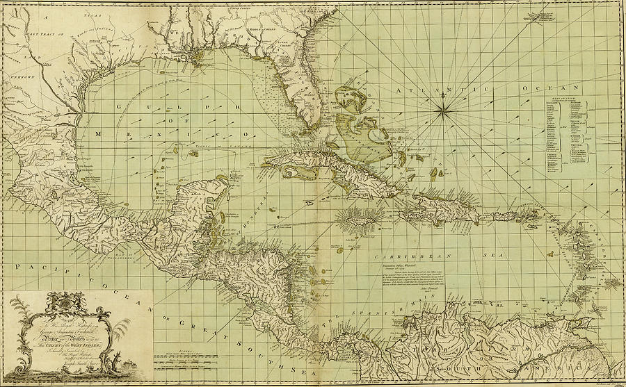 Map Drawing - Chart of the West Indies 1796 by Vintage Maps