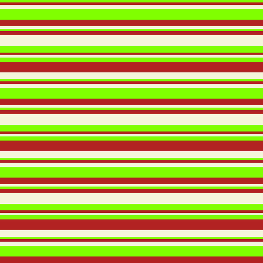 Abstract Digital Art - Chartreuse, Red, and Beige Colored Pattern of Stripes by Aponx Designs