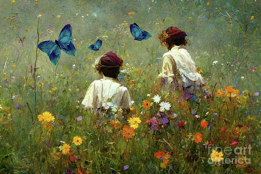 Vintage Painting - Chasing Butterflies by Cindy Singleton