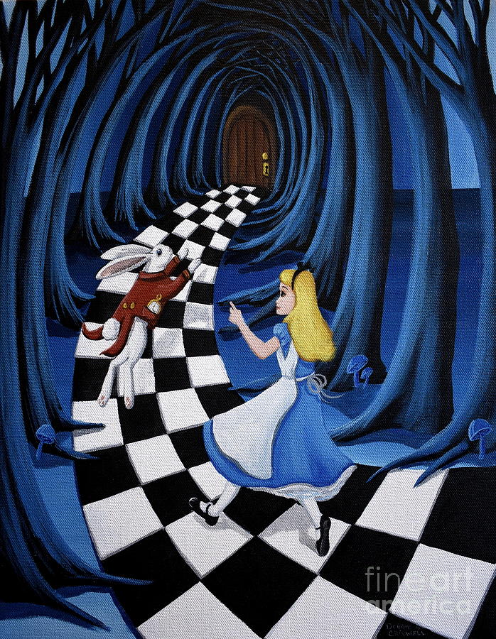 Chasing Rabbit  Alice Wonderland Painting by Debbie Criswell