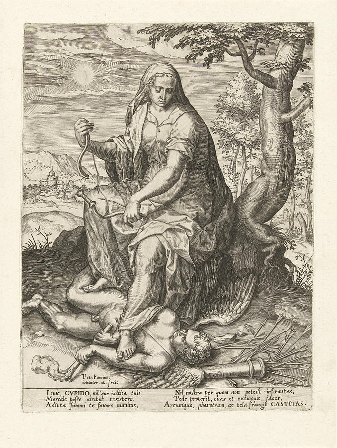 Chastity overcomes Amor Drawing by Pieter Jalhea Furnius