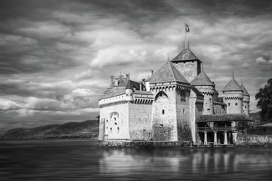 Chateau de Chillon Montreux Switzerland Black and White Photograph by Carol Japp
