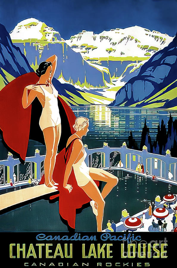 Chateau Lake Louise 1938 Art Deco Poster Drawing by M G Whittingham