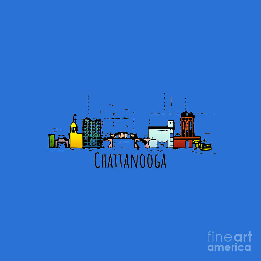 Chattanooga Skyline Fun Cartoon Sketch Drawing by Charlotte C Johns