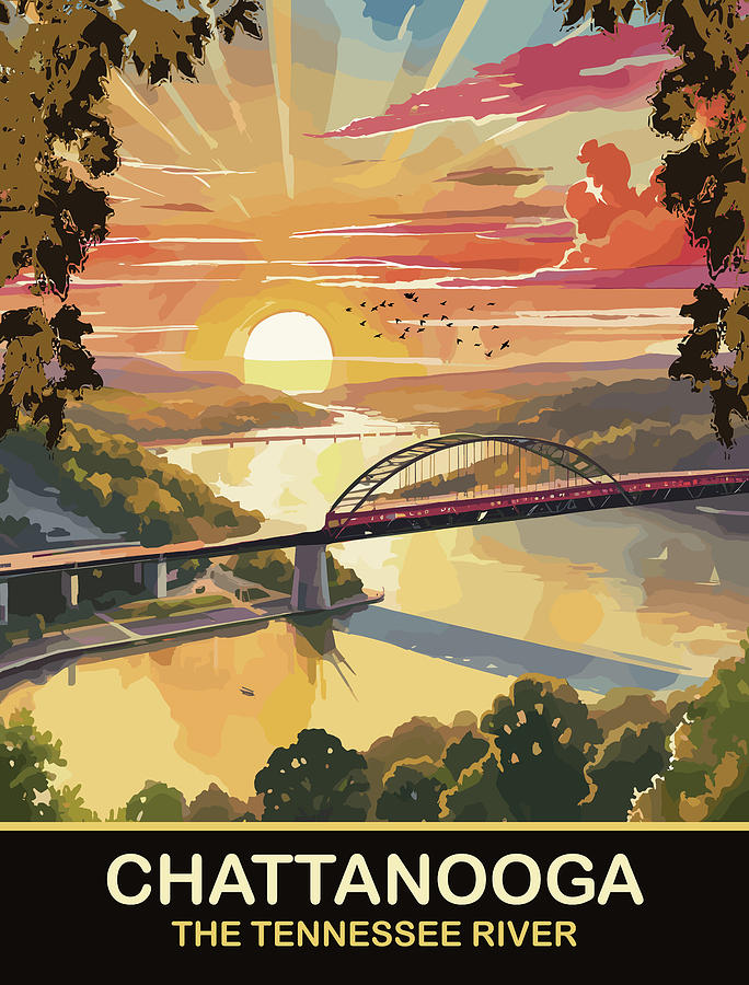 Sunset Digital Art - Chattanooga, Tennessee River by Long Shot