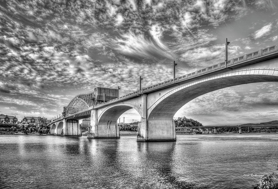 Chattanooga TN Majestic Arches Chief John Ross Bridge BW The Tennessee River Architectural Art Photograph by Reid Callaway