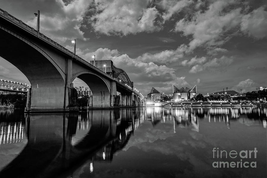 Chattanooga Waterfront In Black And White Photograph