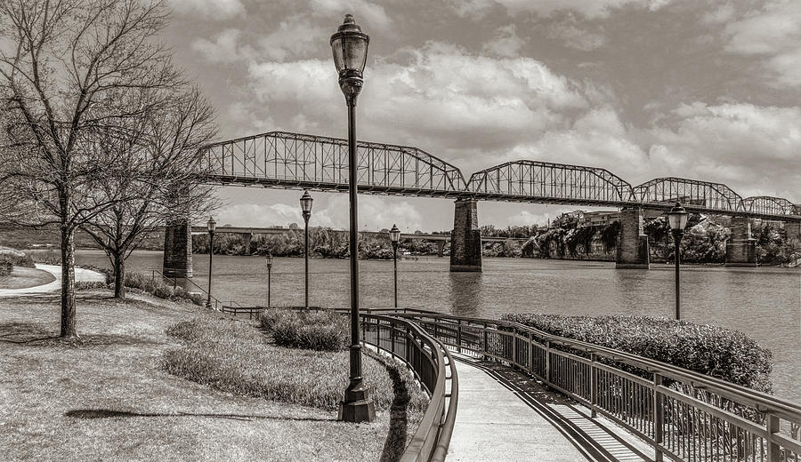 Chattanoogas Walking Bridge, Sepia Version Photograph by Marcy Wielfaert