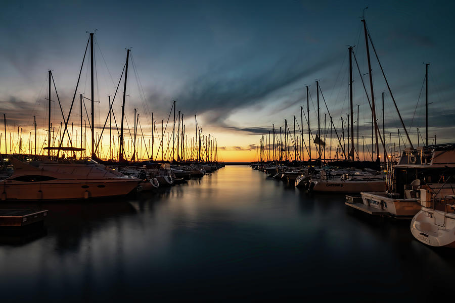 Chicago harbor with watercolor sky Photograph by Sven Brogren