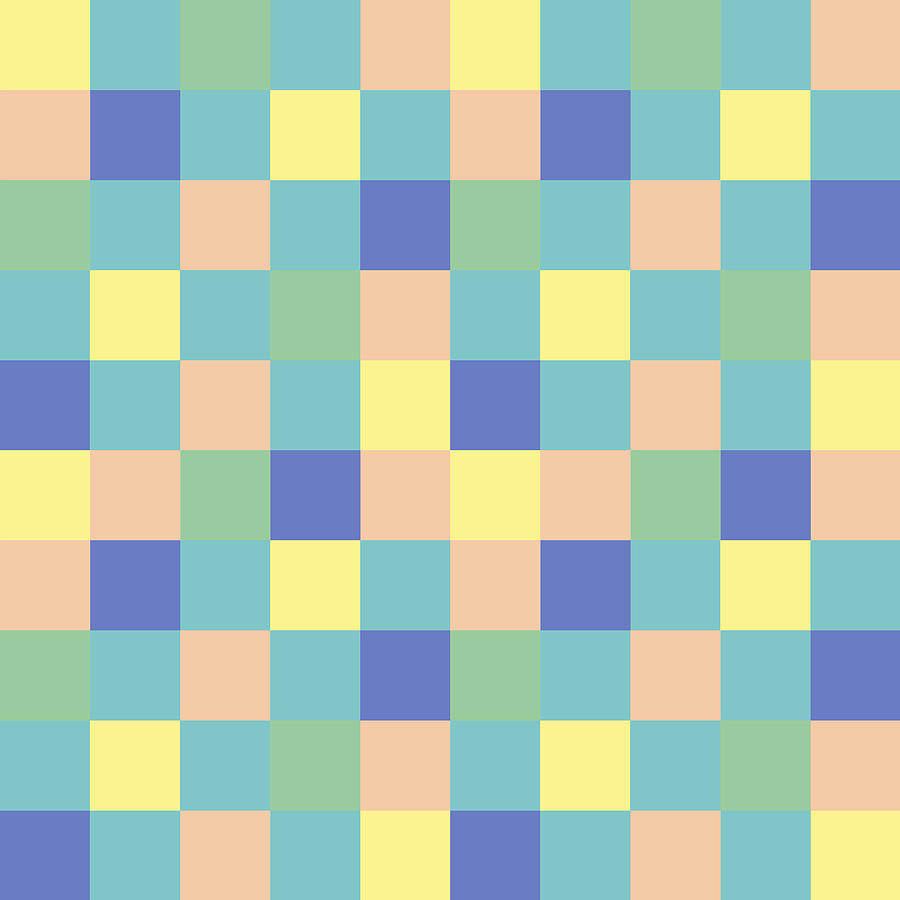 Checkered Pattern With Yellow Turquoise Mint Peach And Purple Digital ...