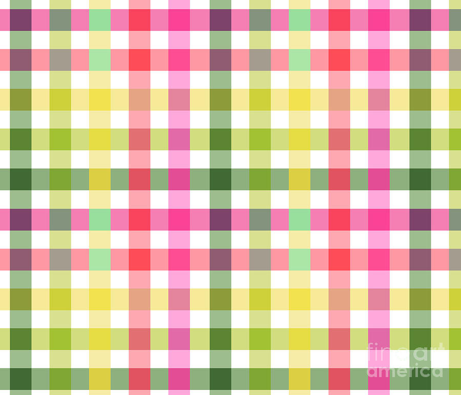 Checkered Plaid Pattern in Pink Green and Yellow Modern Design Digital Art by Patricia Awapara