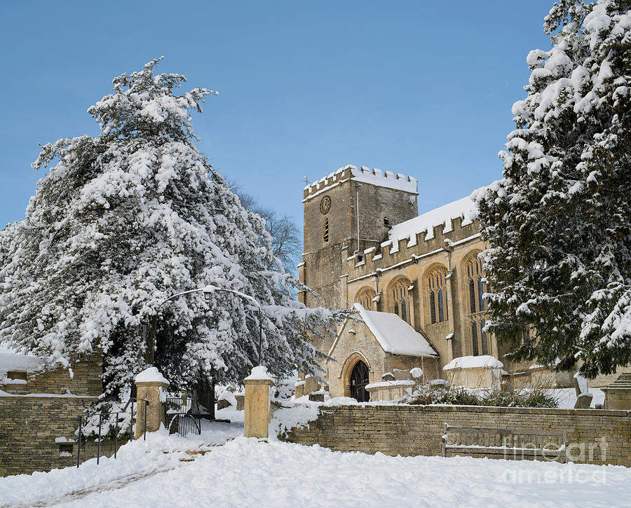 Chedworth Village Church in the Snow Photograph by Tim Gainey