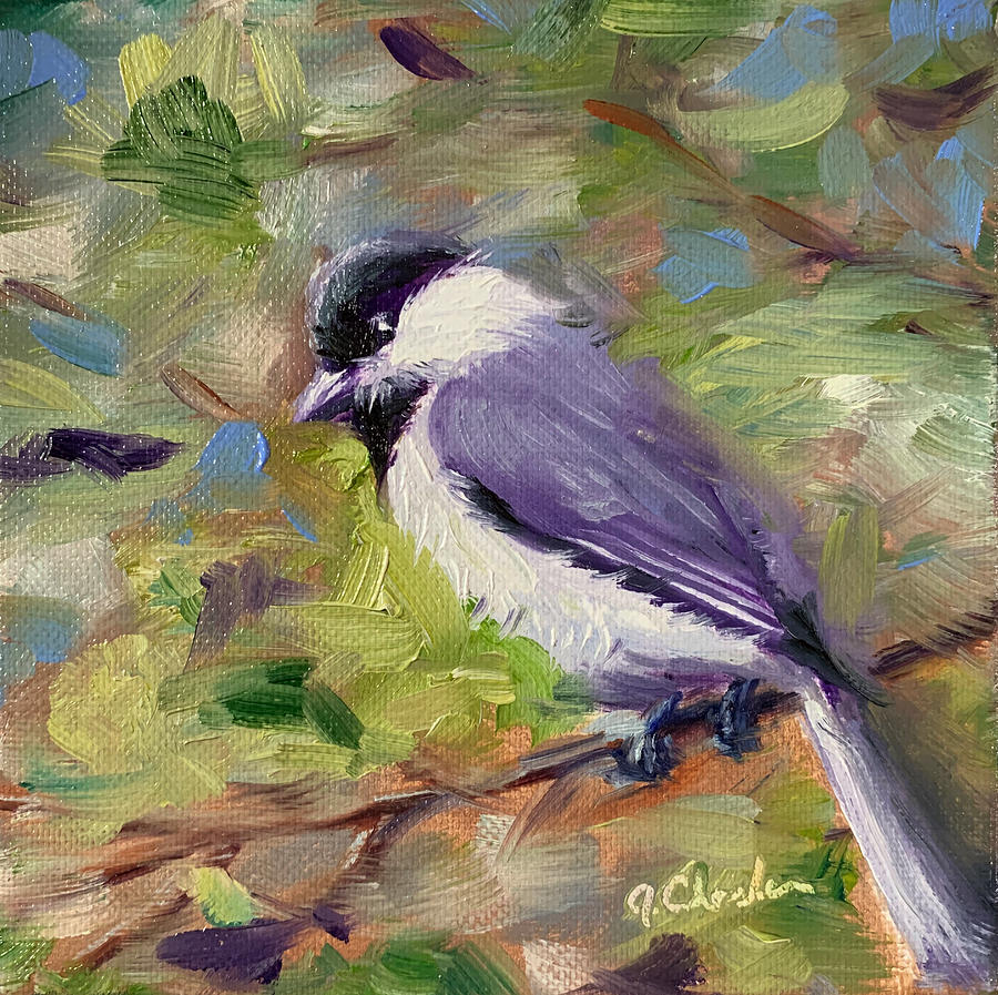 Cheeky Chickadee Painting by Jan Chesler
