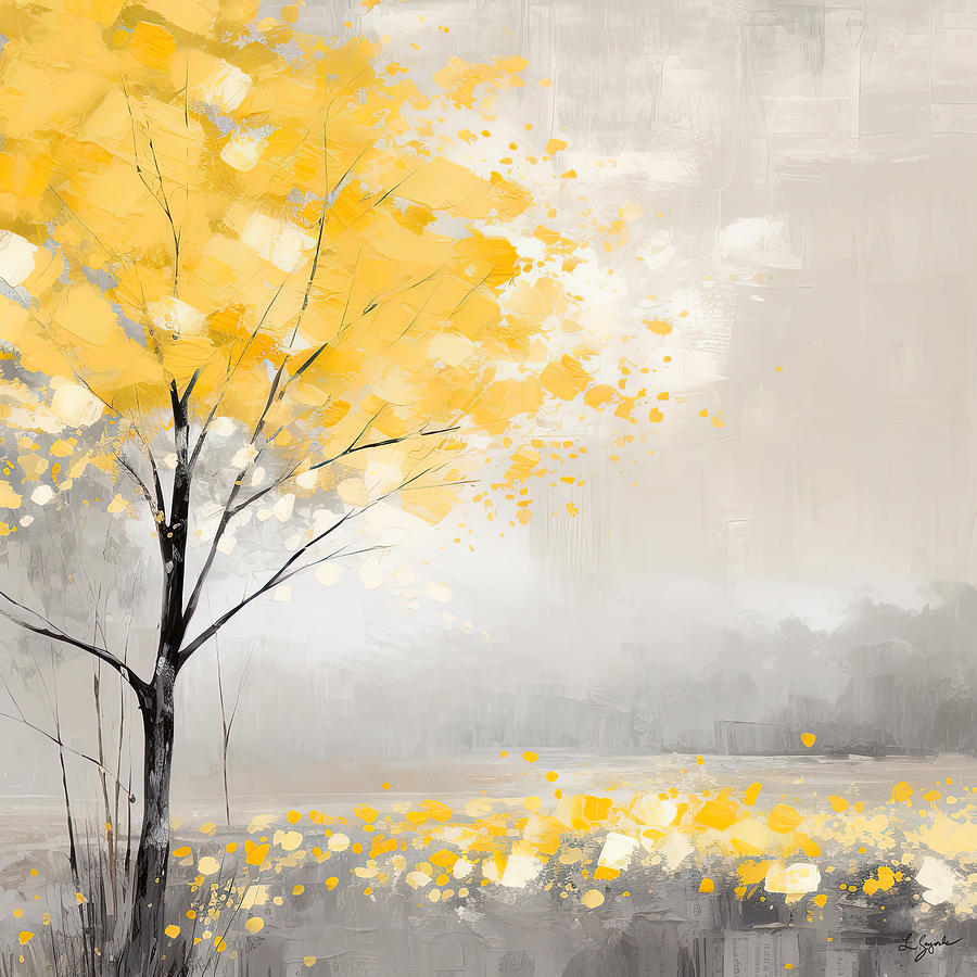 Cheerful Contrast - Yellow And Gray Watercolor Painting by Lourry Legarde