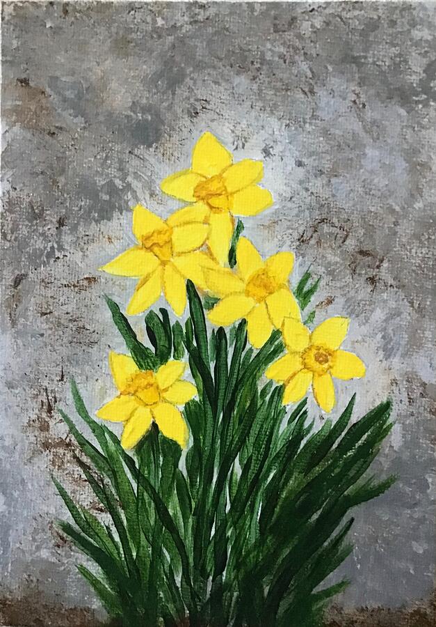 Cheerful Daffodils Painting by Lorraine Centrella