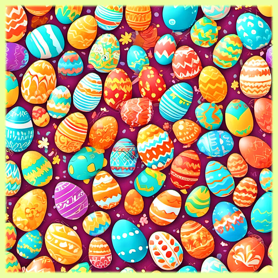 Pattern Digital Art - Cheerful Easter Eggs Cartoon Art by Colorful Designs