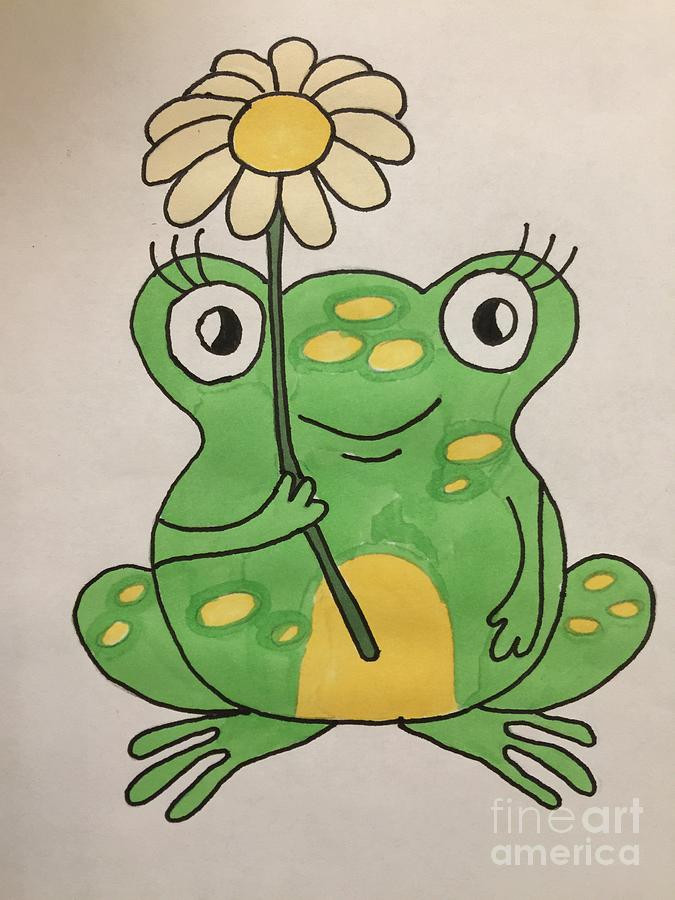 Cheerful Green Frog Holding A Flower Drawing by Irina Pokhiton - Fine ...