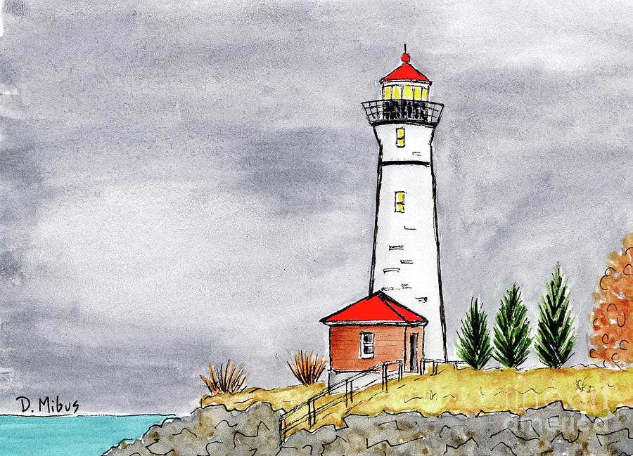 Brave Red Top Maine Lighthouse Painting by Donna Mibus