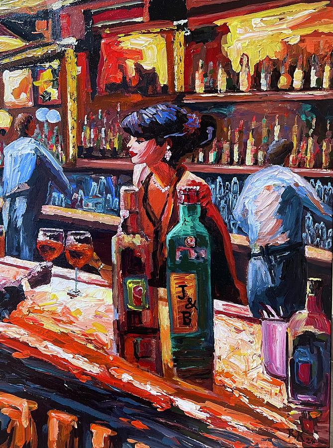 Cheers at the bar Painting by Ray Khalife