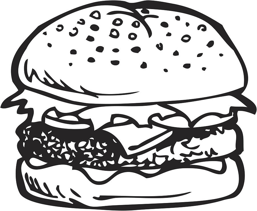 Cheeseburger Line Art Drawing by Pukrufus