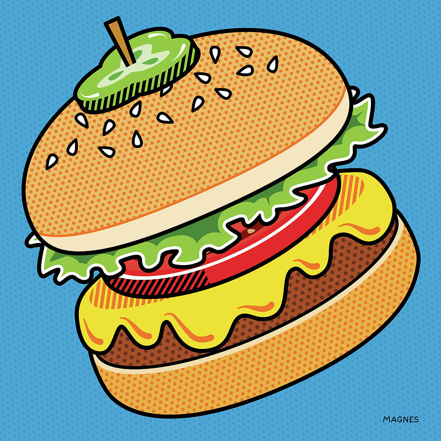 Graphic Digital Art - Cheeseburger on Blue by Ron Magnes