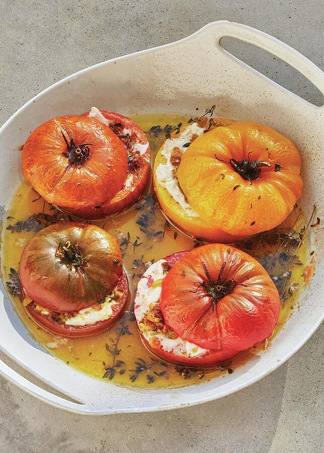 Cheesy Stuffed Tomatoes Photograph by Alex Lau