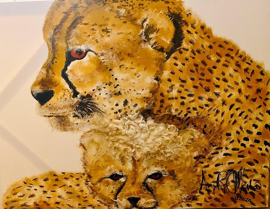 Cheetah and little one Mixed Media by Angie ONeal