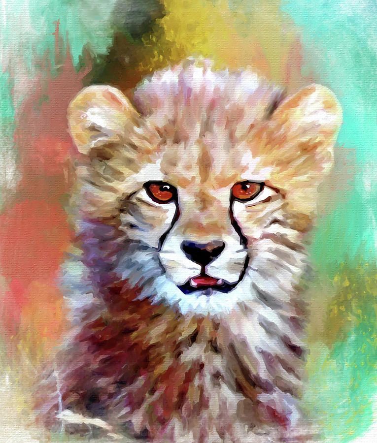 Cheetah Cub Painting Mixed Media by Kathy Kelly