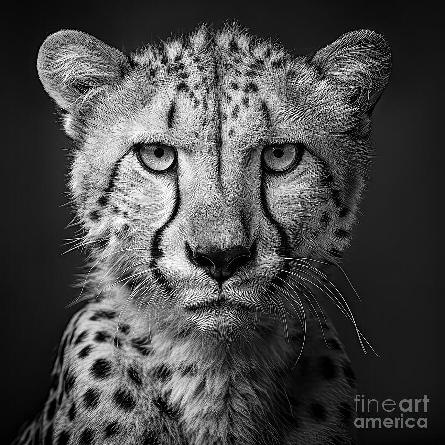 Cheetah Face BW Digital Art by Elisabeth Lucas - Fine Art America