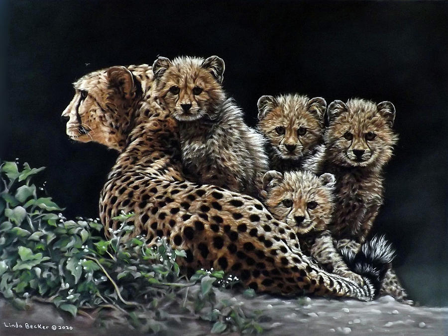 Cheetah Family Pastel by Linda Becker