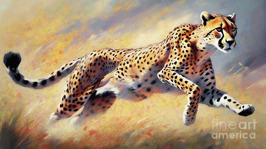 Cheetah Running At Speed - 02179 Digital Art by Philip Preston