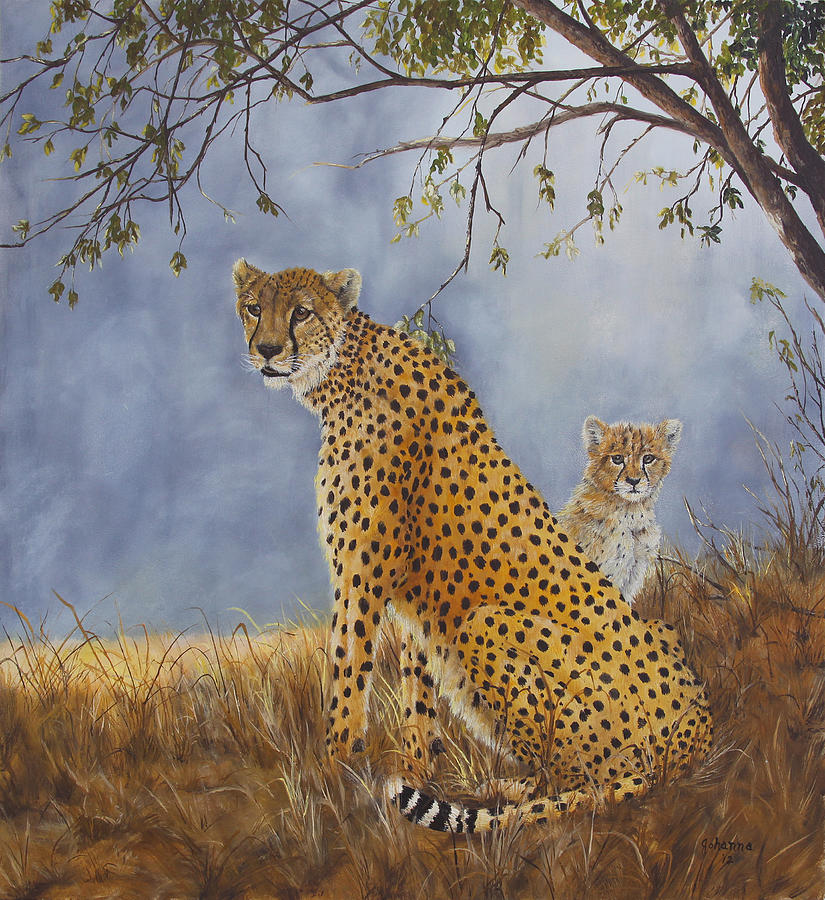 Cheetah With Cub Painting by Johanna Lerwick
