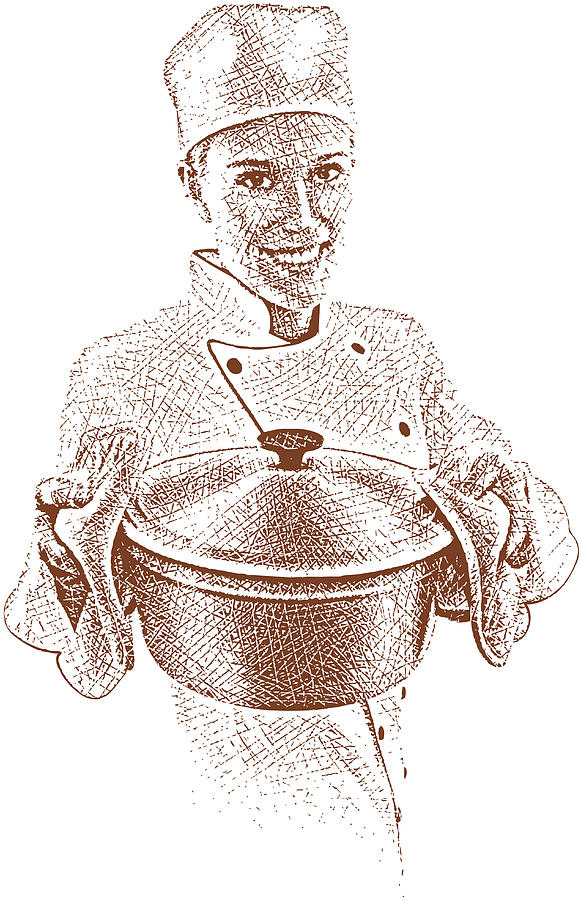 Chef Cooking With Pot Drawing by GeorgePeters