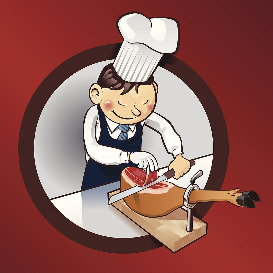 Chef cutting ham Drawing by Pepmax