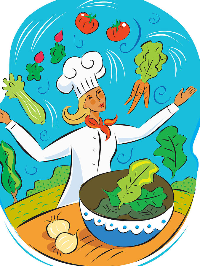 Chef juggling healthy food Drawing by Imagezoo