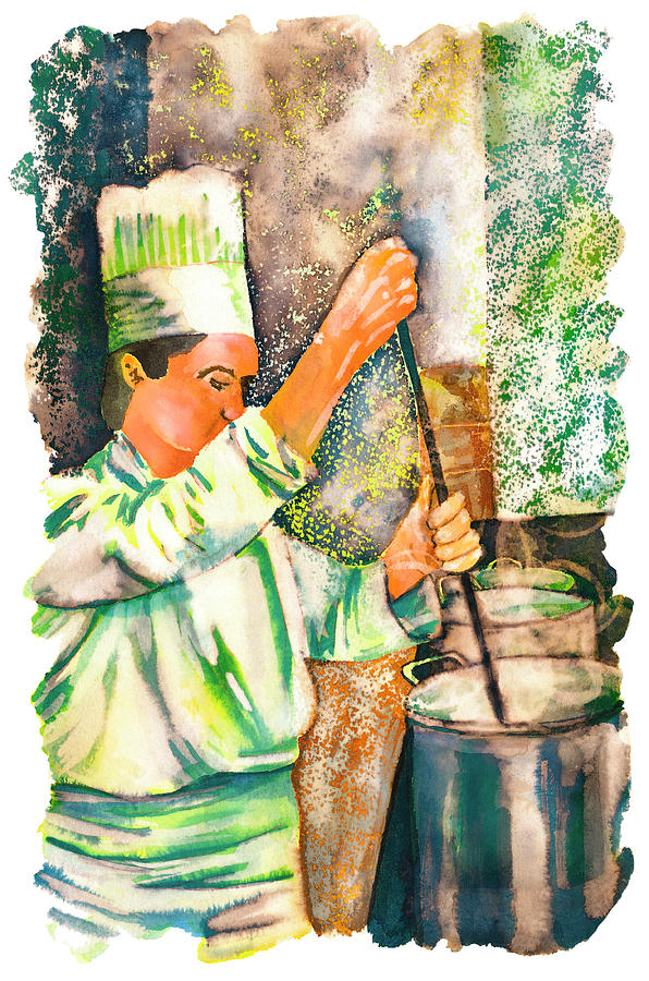 Chef Stirring Sauce Drawing by Tess Stone