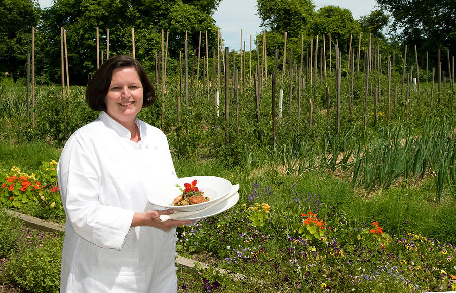 Chef Suzanne Stack In Her Garden With Her Wild Mushroom Risotto Photograph